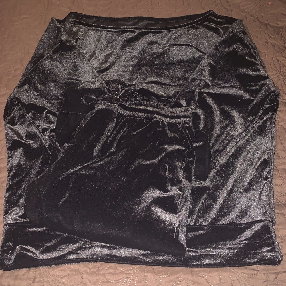 2 piece velour off the shoulder jogger set